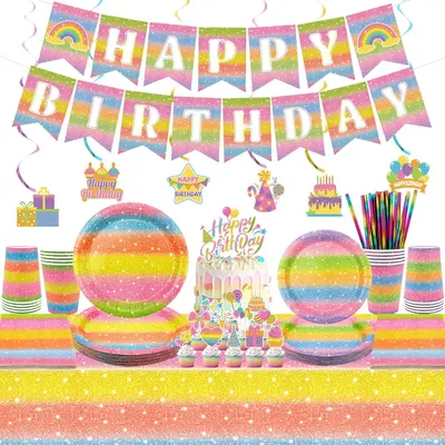 Productafbeelding van Regenboog Feestdecoraties - 20 Stuks Inclusief Banner, Borden en Meer