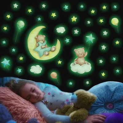 Productafbeelding van Lichtgevende Muurtattoo voor Kinderkamer - Fluorescentie Sterren en Maan Stickers voor Babykamers