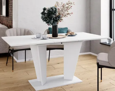 Produktbild von Sellon24® Esstisch Ausziehtisch 120-160 Weiß Esszimmertisch für 4-6 Personen, mit Synchronauszug, ABS-Kante, 120x76x80 (BxHxT) VIOLAN II R