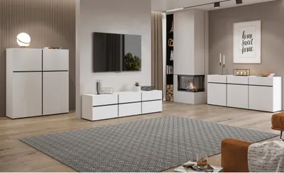 Image de Ensemble meubles de salon HAVANA – Buffet haut, meuble TV, buffet bas – Design moderne blanc et noir