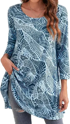 Productafbeelding van Damestuniek met 3/4-lange mouwen, ronde hals en paisleymotief in blauw