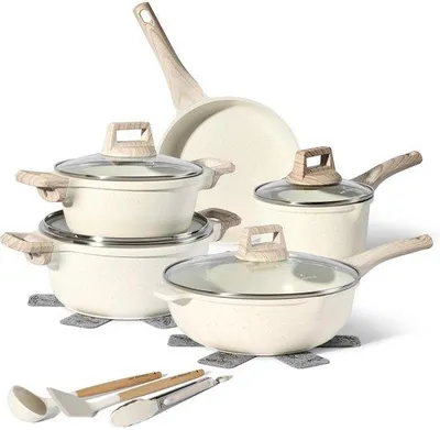 Produktbild von Induktions-Kochgeschirr-Set Aluminium beige antihaftbeschichtung