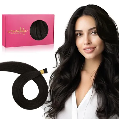 Image de Extensions à clips, cheveux naturels, 35 cm, brun foncé, 50 g, 100 mèches