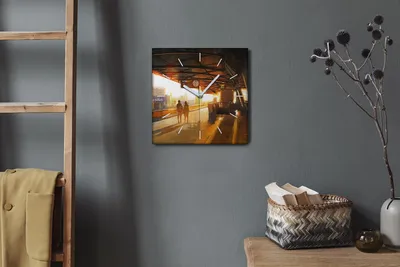 Produktbild von Coloray Hodiny Unikátní 30x30 cm  Tiché hodiny Pro obývací pokoj a kuchyň Nástěnné hodiny Plátno Bílé ručičky hodin - Pár západu slunce