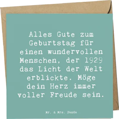 Produktbild von Mr. & Mrs. Panda Klappkarte Spruch 1929 Geburtstag - Meeresbrise - Geschenk, anlasskarte, Grußkarte, Geburtstagsgeschenk, Glückwunschkarte, Geburtsjahr Feier, Alter, 90.