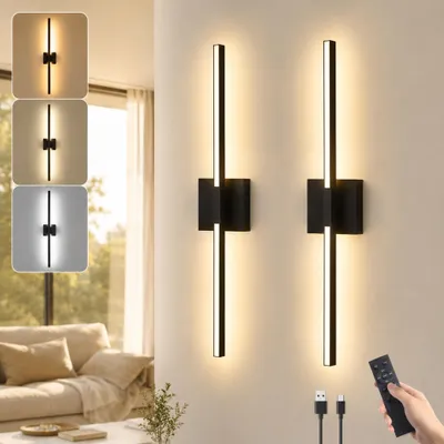 Produktbild von 100cm Innen Akku Wandlampe mit Fernbedienung & Schalter, Kabellos Wandleuchte, Dimmbar, 360° schwenkbar, für Wohnzimmer/Schlafzimmer/Flur/Treppenhaus 2er Pack