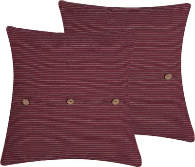 Produktbild von BELIANI Dekokissen 2er Set Rot Stoffbezug 43 x 43 cm mit Knöpfen Streifenmuster Wohnzimmer Schlafzimmer Flur Diele Accessories Dekoration