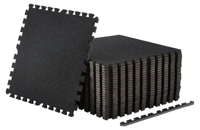 Produktbild von SucceBuy 24 x Puzzlematte Bodenschutzmatte 610 x 610 x 14 mm, Hochdichte EVA-Schaumstoffmatte, Ineinandergreifende Fitnessmatte Gymnastikmatte Sportmatte, Trainingsmatte (Schwarz) mit Blauen Punkten