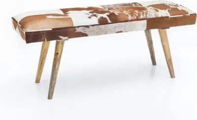Produktbild von Sitzbank Ziegenfell / Massivholz Bank 120 x 40 x 52 cm | Polsterbank Flur Esszimmer Braun | Kleine Bettbank Fell | Dielenmöbel Flurbank