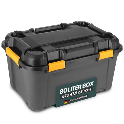 Produktbild von Kreher® Bunker Tough Aufbewahrungsbox 80L - extrem robuste IP67 Box aus recyceltem Kunststoff - Wasserdicht - ideal für Camping, Keller, Werkstatt