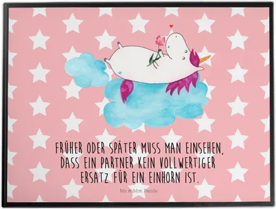 Produktbild von Mr. & Mrs. Panda Schreibunterlage Einhorn Verliebt - Rot Pastell - Geschenk, Unterlage Schreibtisch, Unicorn, bastelunterlage, Einhörner, Freundin, Liebe, tischpad, Wolke