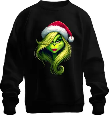 Immagine prodotto di Felpa unisex Grinch natalizia con cappello da Babbo Natale verde, divertente, per donna, nero, taglia XL