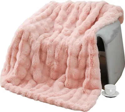 Produktbild von Winter verdickte Bubble Samtdecke Kaninchen-ähnliche Plüsch verdickte Decke Büro Sofa Decke,Rosa,100×160cm