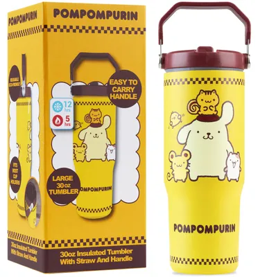Thermobeker 850 ml mit Strohhalm, Kawaii-Design, gelb