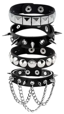 Produktbild von Punk-Armband mit Nieten – Breiter Lederarmreif mit Ketten