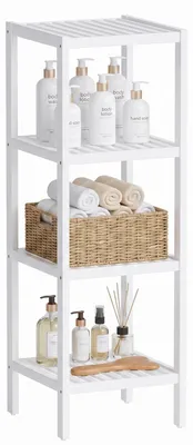 Image de Étagère salle de bain bambou - Rangement ouvert 4 niveaux - 33 x 34 cm - Blanc
