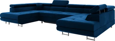 Produktbild von MEBLINI Schlafcouch mit Bettkasten - Ecksofa mit Schlaffunktion - Sofa mit Relaxfunktion und Kopfstützen - Couch U-Form - Eckcouch - Wohnlandschaft - CARL - 338x203x55cm - Blau Samt