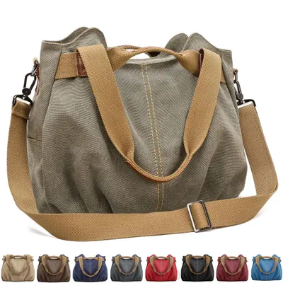 Produktbild von Handtasche Damen Canvas Schultertasche Multifunktionale Umhängetaschen Casual Hobo Groß Taschen für Arbeit Schule Beach Shopper Armeegrün