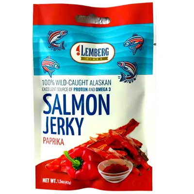 Produktbild von Lemberg Lachsfilet Jerky mit Paprika getrocknet 42g