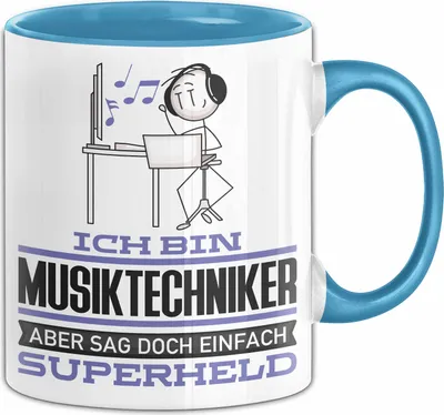 Produktbild von Musiktechniker Geschenk Tasse Ich Bin Musiktechniker Aber Sag Doch Einfach Superheld Lustige Geschenkdiee für Musiktechniker Kaffee-Becher (Blau)