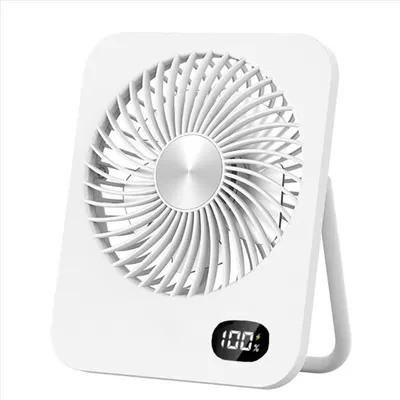 Immagine prodotto di Mini ventilatore portatile Zimilo con 3 velocità, display digitale a LED, batteria ricaricabile, da appoggiare o appendere, per l'ufficio e la casa, bianco