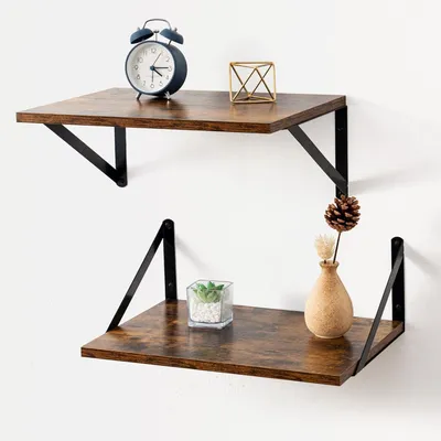Produktbild von Set von 2 Wandregalen aus Holz 16" x 12" in Dunkelbraun