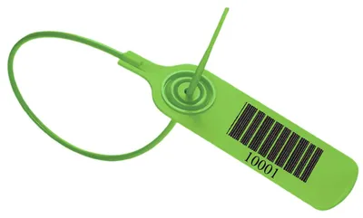 100 Kunststoff-Sicherheitsplomben, grün, Barcode + Nummern