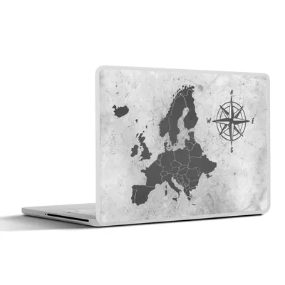 Produktbild von MuchoWow® Laptop Aufkleber Sticker Cover Vintage-Europakarte mit großer Kompassrose - schwarz und weiß 30x21 cm - Sticker für Laptop - Selbstklebend