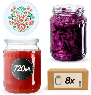 Immagine prodotto di Barattoli per conserve KADAX con coperchio "Jukka", barattoli per marmellata, barattoli per conserve, 720 ml, folclore, 8 pezzi