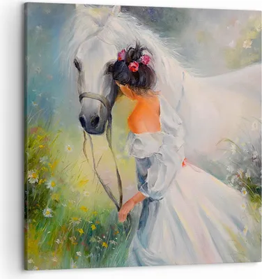 Produktbild von Bild auf Leinwand - Leinwandbild - Frau Wiese Pferd - 50x50cm - Wand Bild - Wanddeko - Wandbilder - Leinwanddruck - Bilder - Kunstdruck - Wanddekoration - Leinwand bilder - Wandkunst - AC50x50-3470