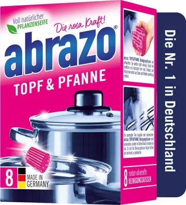 Produktbild von abrazo Topf & Pfanne - 8 Reinigungskissen für Töpfe, Grill & Backofen, Spülschwamm mit veganer Pflanzenseife, Küchenschwamm, Reinigungsschwamm