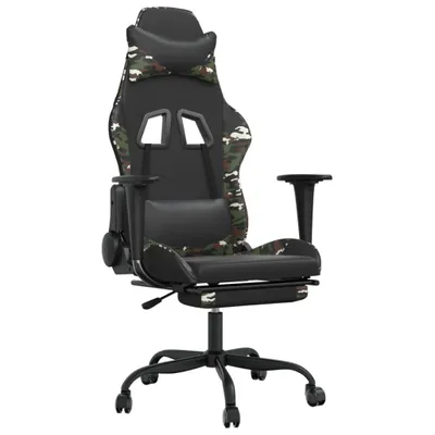 Produktbild von Gaming-Stuhl mit Fußstütze Schwarz und Tarnfarben Kunstleder