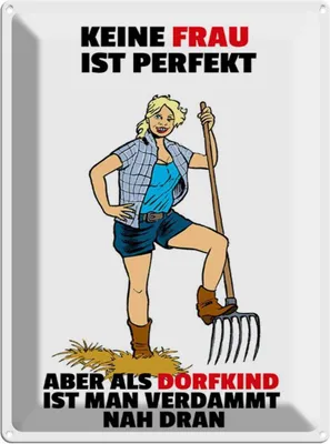Produktbild von vianmo Blechschild 40x30 cm Keine Frau perfekt aber als Dorfkind Spruch Zitat