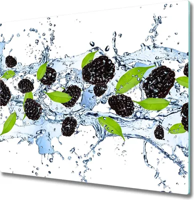 Produktbild von Glas Herdabdeckplatte 60x52 cm Spritzschutz Glasabdeckplatte Schneidebrett Brombeeren Wasser