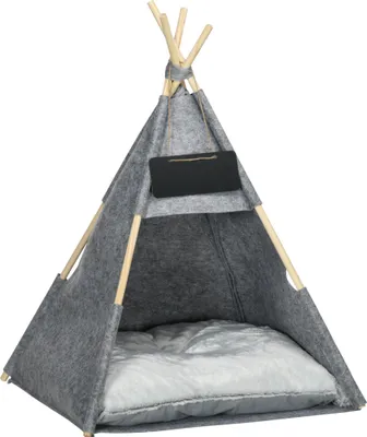 Produktbild von Pawhut Pet Tent Cat House Dog Tent Cat Bed Cat Tent with Soft Cushion Plush Felt Machine Washable Grey 58 x 58 x 80 cm