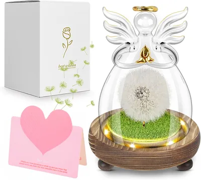 Produktbild von Echte Löwenzahn im Glas mit LED-Licht, Engelfiguren Löwenzahn als Geschenk für Mama, Oma, Freundin, Schwester, Mädchen