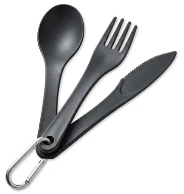 Immagine prodotto di Set di posate da campeggio con moschettone – 3 pezzi, grigio