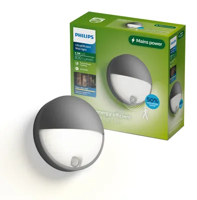 Zdjęcie produktu dla Philips Kinkiety Capricorn 4,3 W, Antracyt, Aluminium, II, Współczesny, Garaż, Ogród, Patio, Czujnik ruchu, Czujnik dnia/nocy