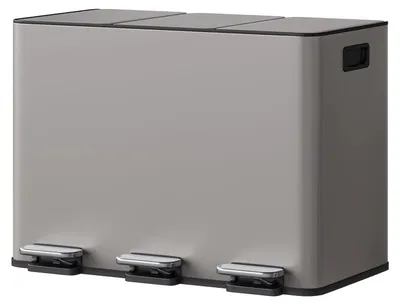Produktbild von Küchen-Mülleimer - 45-l-Recyclingbehälter - Edelstahl - 3 Fächer - Soft-Close-Pedaldeckel - Herausnehmbare Inneneimer - Grau