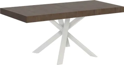 Produktbild von Ausziehbarer Tisch 90x90/194 cm Clerk Premium-Walnussplatte - Weiße Beine