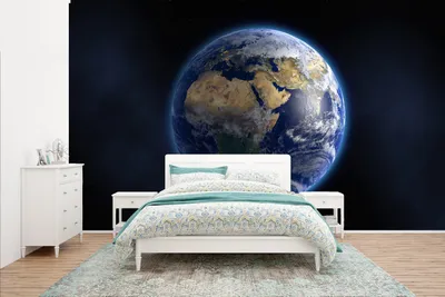 Produktbild von MuchoWow® Fototapete für Wohnzimmer oder Schlafzimmer Wandtapete Vinyl Motivtapete Erde - Weltraum - Planet - 435x260 cm - Kinderzimmer