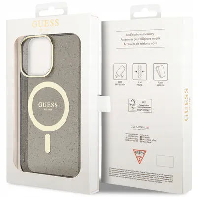 Zdjęcie produktu dla Etui Guess Guhmp14Xhcmcgk Na Iphone 14 Pro Max 6.7 - Czarne Glitter Gold Magsafe