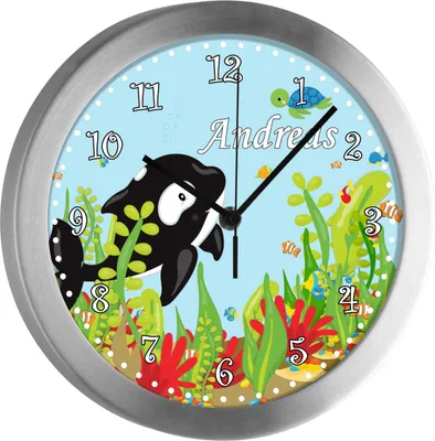 Produktbild von Kinderzimmer Funkwanduhr, Funkuhr Wanduhr Kinder, Unterwasserwelt 25 cm