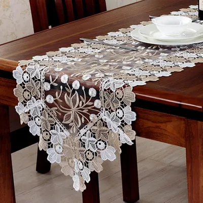 Immagine prodotto di Runner da tavolo in pizzo, motivo floreale, bianco, ricamato, 40 x 220 cm, poliestere