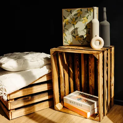 Immagine prodotto di Creative Deco Set 3 x Cassetta in Legno Fiammato | 50 x 40 x 30 cm | Cassetta Stile Vintage Shabby per la Decorazione DIY | Porta Oggetti Portafrutta