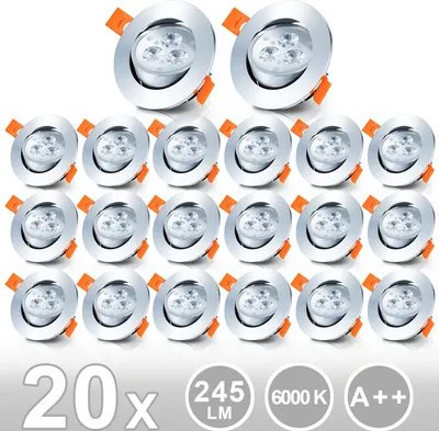 Obrázek produktu pro 20 LED zapuštěné bodové světlo zapuštěné stropní světlo studená bílá 3W sada zapuštěné světlo stropní světlo zapuštěné bodové světlo stropní bodové světlo IP20 245LM skvrny