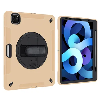 Image de Housse de protection 4 en 1 pour Apple iPad Air 4 4e génération A2072/A2316/A2324/A2325 10,9 pouces 2020/2022 Étui rigide + fonction support + poignée en or