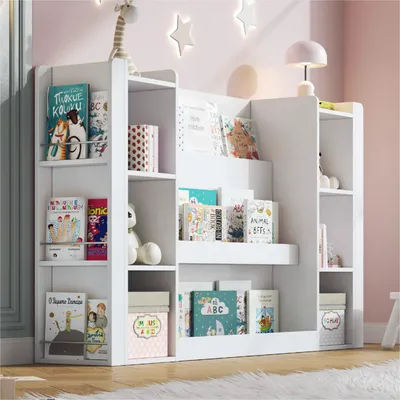 Immagine prodotto di okwish, libreria per bambini, con ripiani aperti, mobile contenitore per la cameretta, in MDF, colore bianco