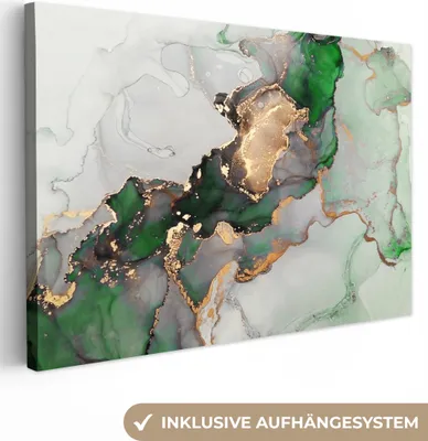 Produktbild von MuchoWow® - Leinwandbilder - Marmor - Gold - Grün - Luxus, Wandbild, Wanddeko Bilder Wohnzimmer, 120x80 cm