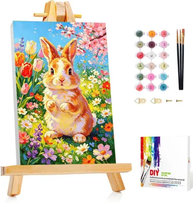 Obrázok produktu pre Maľovanie podľa čísel set 20x30 cm, zvieratá, drevený rám, stojan, pre deti